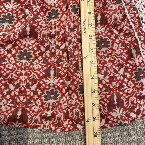 Lucky Brand Blouse Womens Large Embroidered Pintuck Peasant Red Floral Boho - Picture 7 of 8